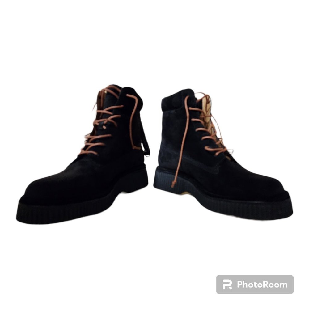 rag & bone Black Suede Lace-Up Ankle Boots with Brown Laces